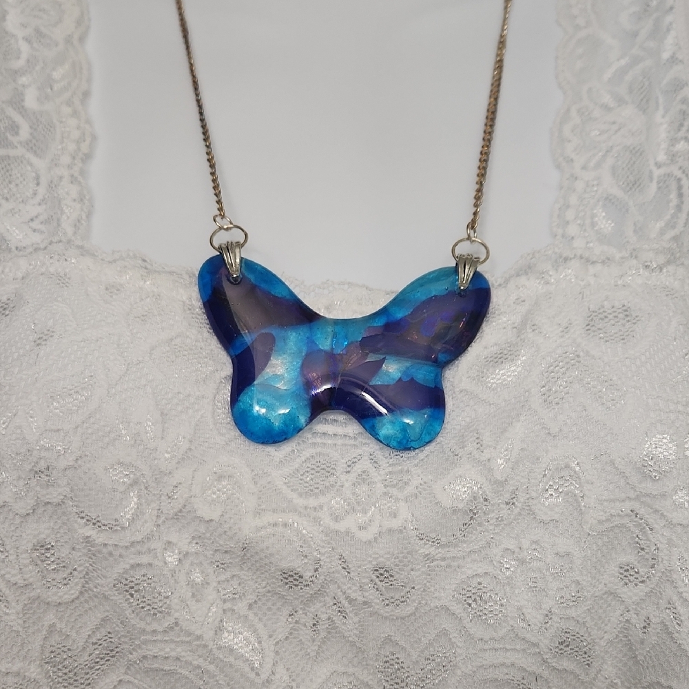 Blue and Purple Butterfly Pendant Necklace
